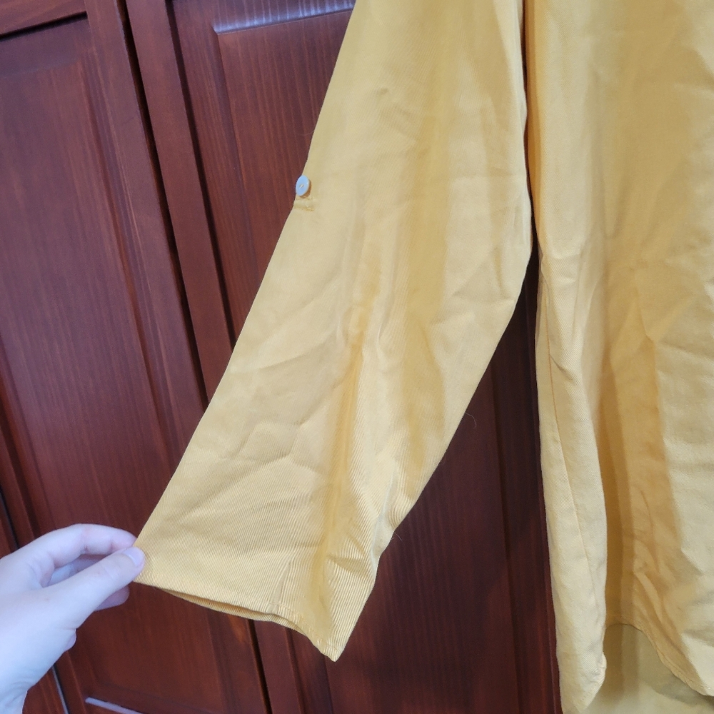 Soft Surroundings Yellow Lyocell Button Up V Neck Long Sleeve Tunic | Small - Picture 3 of 10